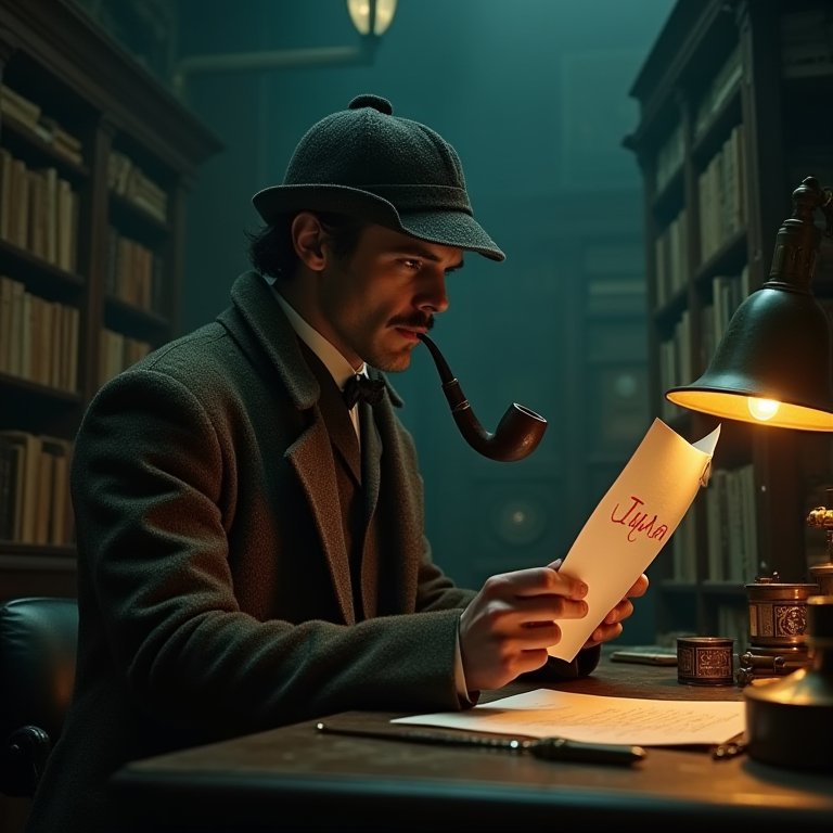 The Root of All Evil: Holmes holds the struck-through paper to the gas lamp